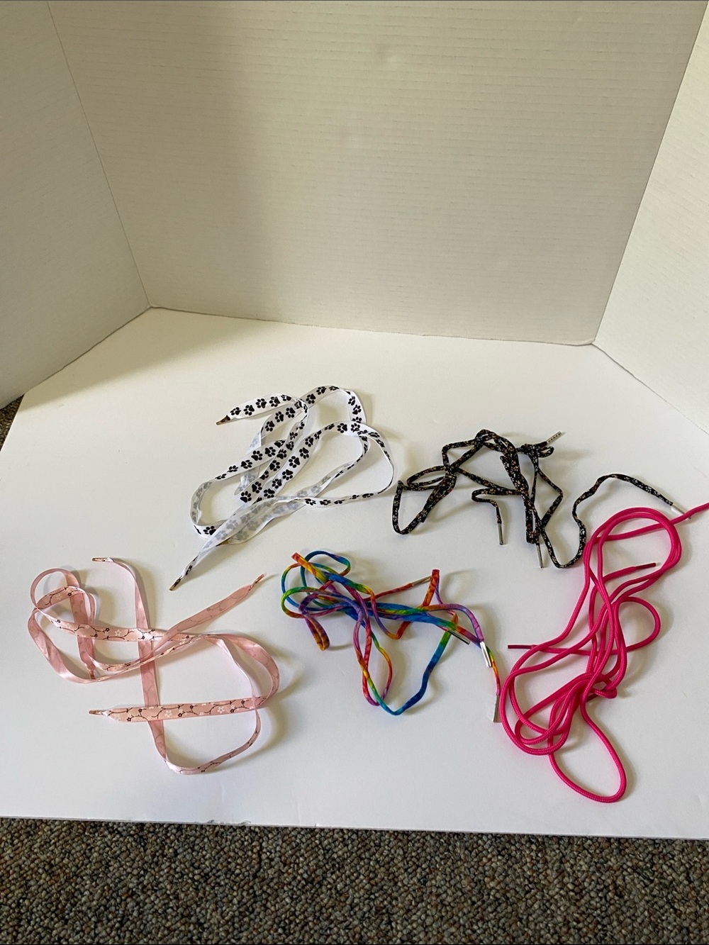 Lot of Shoelaces Fun Colors Paw Prints Tie Dye